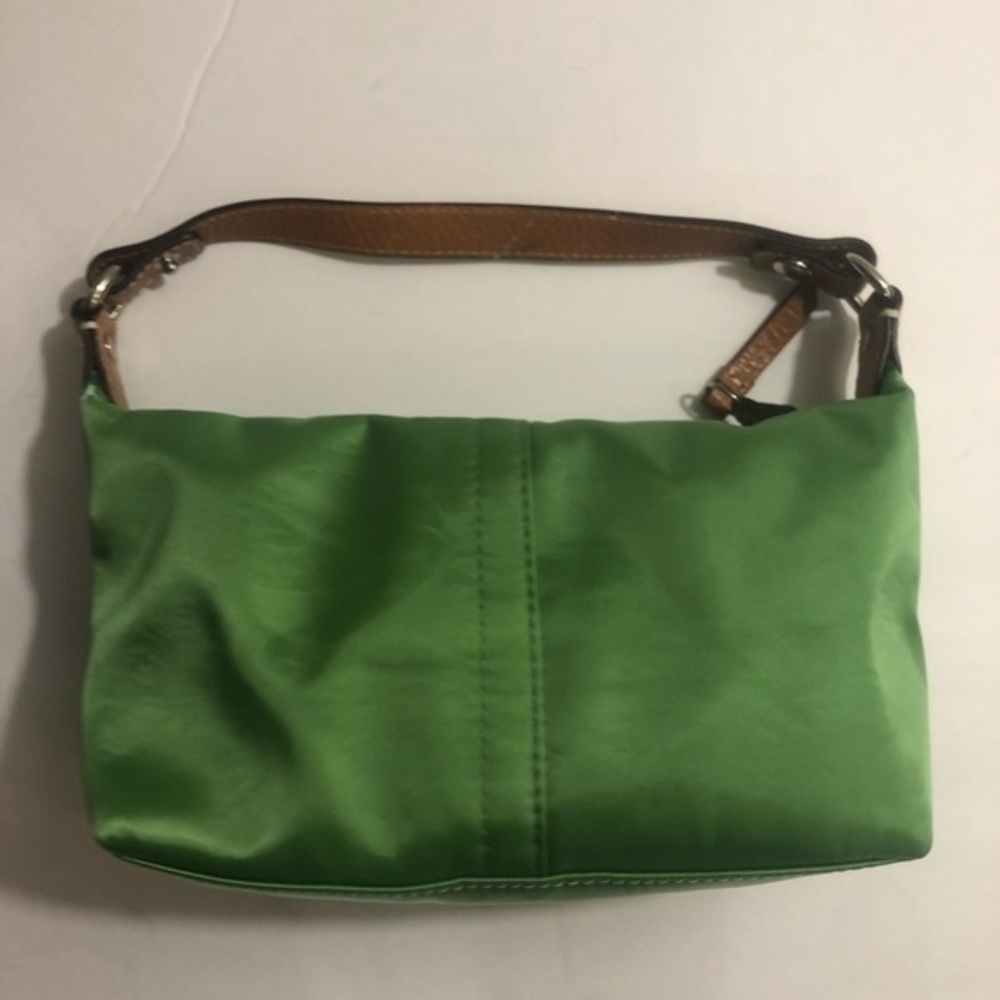 Coach vintage y2k green satin mini bag leather trim - Picture 11 of 13